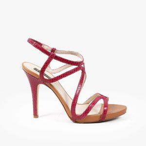 Escada Hot Pink Snake-Embossed Cage Sandals